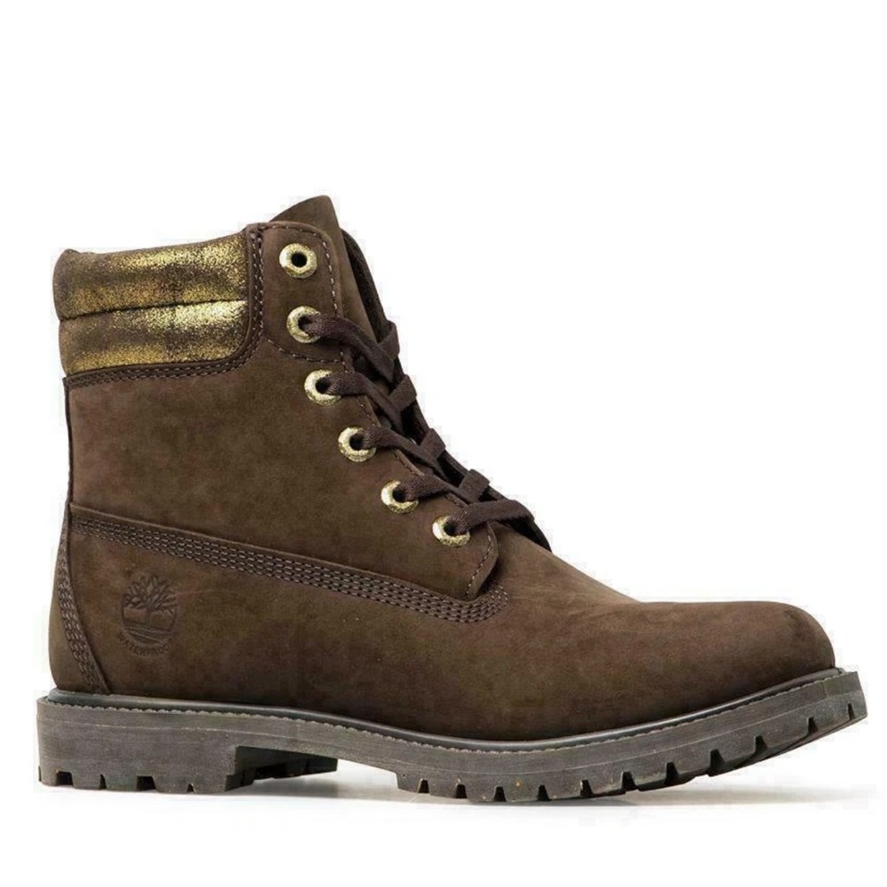 TIMBERLAND 6” Waterville AIR21 brown leather BOOTS waterproof METALLIC GOLD